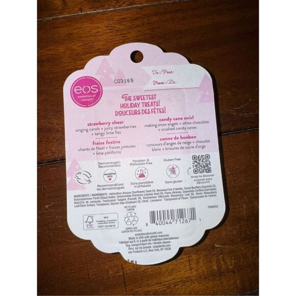 NWT EOS Holiday Collection Lip Balm- Strawberry Cheer and Candy Cane Swirl - Picture 2 of 2